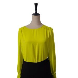Marled Yellow Puff Sleeve Blouse Relaxed Fit